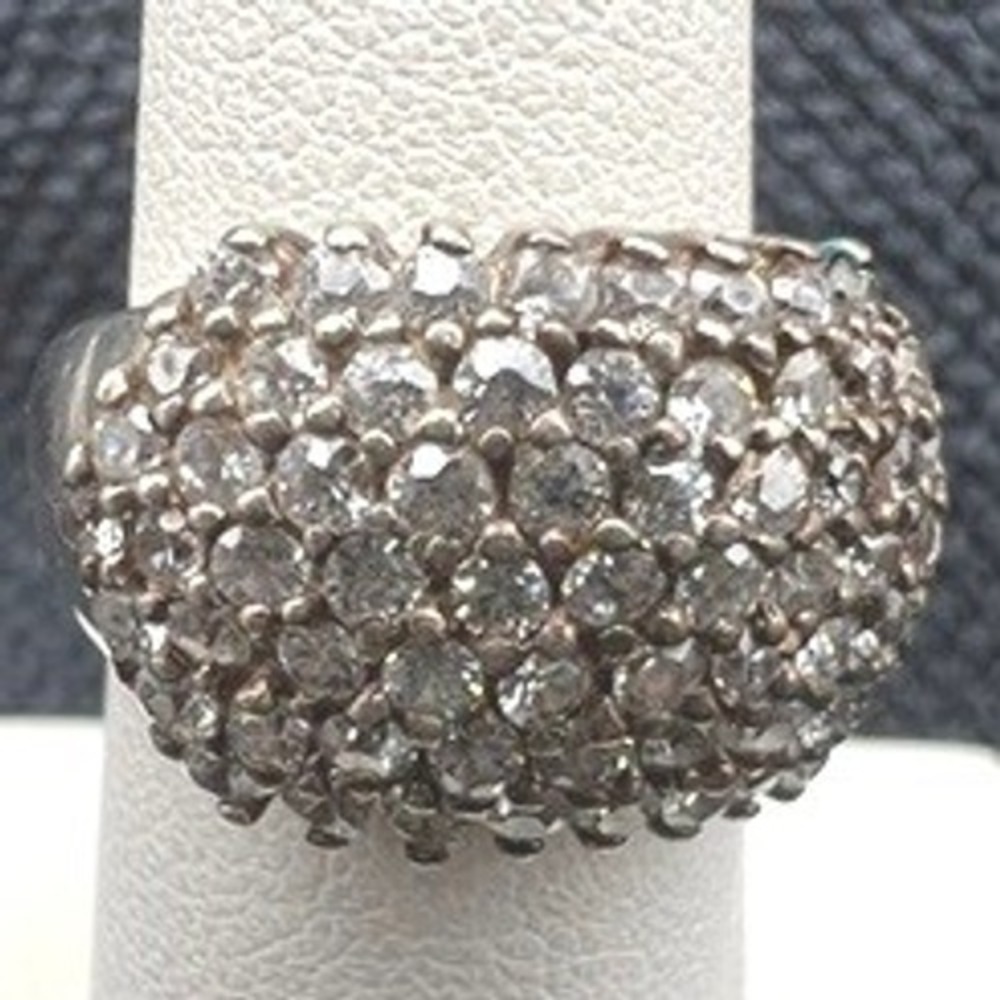 Sterling Silver Wide Pave Faceted Glass Cocktail Ring Size 6.75 6.3g Mark F
